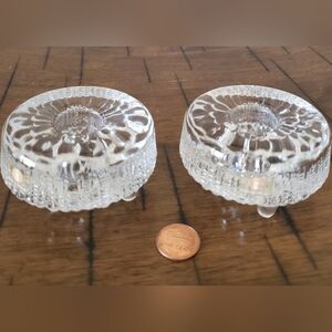Vintage Finnish Littala Ultima Thule clear glass candleholders